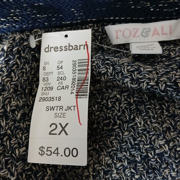 NWT Roz & Ali 2X Cardigan Sweater Knit Jacket Blazer Navy Chain Trim - Picture 11 of 13
